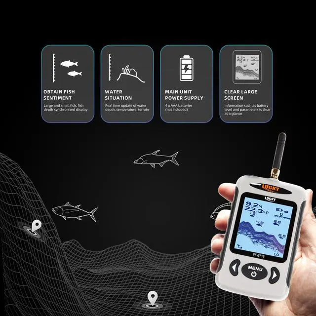 Alt view image 4 of 7 - Wireless Water Depth Fish Finder FFW718 | Kayak Portable Fish Finders Sonar Sensor LCD Dispaly Boat Fishfinder for Shore Kayaks Fishing