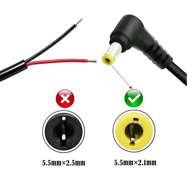 Alt view image 5 of 7 - 10Pcs 22AWG Right Angle DC5.5mm x 2.1mm Power Pigtails Cable | 25cm LengthDC5521 to 2pinPerfect for low voltage equipment DIY power supply and maintenance replacement