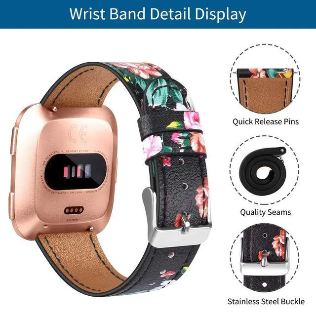 Alt view image 4 of 6 - Leather Bands Compatible with Fitbit Versa 2 & Versa Lite Wristbands, Classic Fitbit Versa SE Replacement Leather Strap for Women & Men