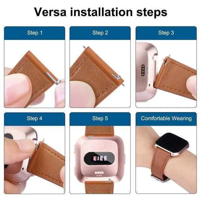 Alt view image 5 of 6 - Leather Bands Compatible with Fitbit Versa 2 & Versa Lite Wristbands, Classic Fitbit Versa SE Replacement Leather Strap for Women & Men