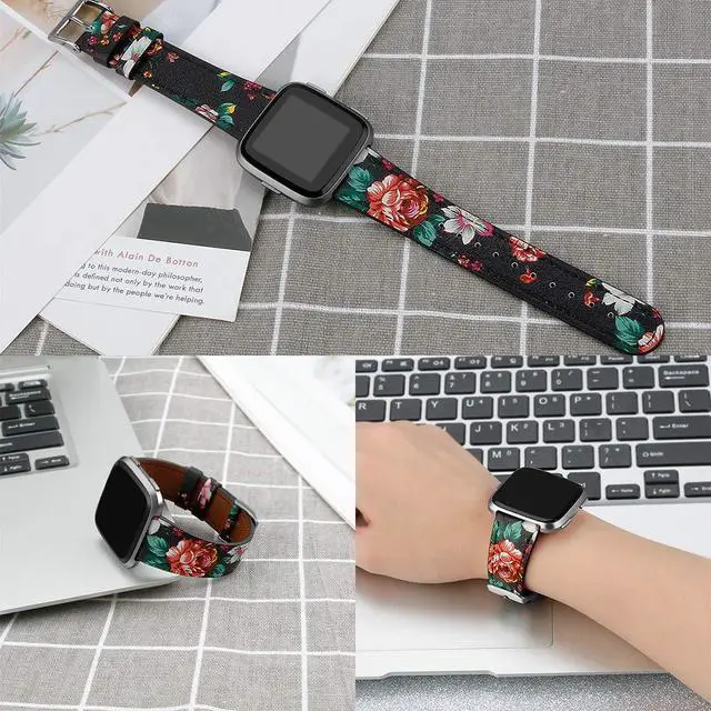 Alt view image 6 of 6 - Leather Bands Compatible with Fitbit Versa 2 & Versa Lite Wristbands, Classic Fitbit Versa SE Replacement Leather Strap for Women & Men