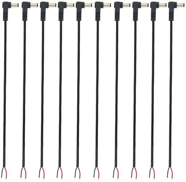 Main image of 10Pcs 22AWG Right Angle DC5.5mm x 2.5mm Power Pigtails Cable | 25cm LengthDC5525 to 2pinPerfect for low voltage equipment DIY power supply and maintenance replacement