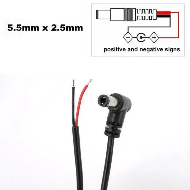 Alt view image 2 of 7 - 10Pcs 22AWG Right Angle DC5.5mm x 2.5mm Power Pigtails Cable | 25cm LengthDC5525 to 2pinPerfect for low voltage equipment DIY power supply and maintenance replacement