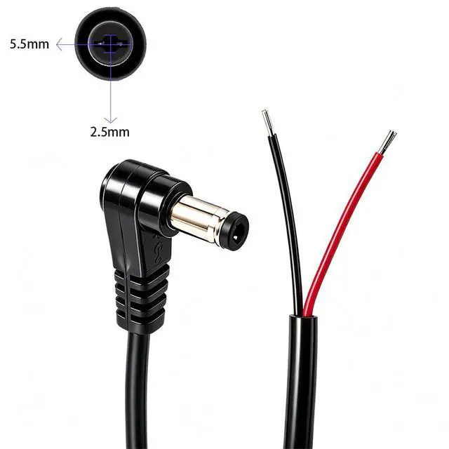 Alt view image 3 of 7 - 10Pcs 22AWG Right Angle DC5.5mm x 2.5mm Power Pigtails Cable | 25cm LengthDC5525 to 2pinPerfect for low voltage equipment DIY power supply and maintenance replacement