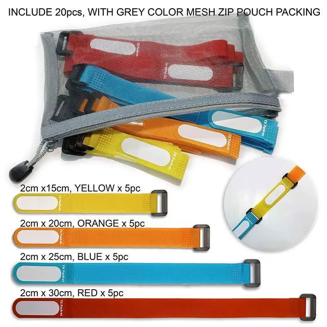 Alt view image 3 of 6 - Multi-Purpose Cinch Straps (Assorted-Color 20 Pack). Reusable Waterproof Hook and Loop Cable Tie, Write-on Label for Easy Cord & Stuff Indentification, Organization & Management, by