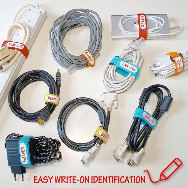 Alt view image 6 of 6 - Multi-Purpose Cinch Straps (Assorted-Color 20 Pack). Reusable Waterproof Hook and Loop Cable Tie, Write-on Label for Easy Cord & Stuff Indentification, Organization & Management, by