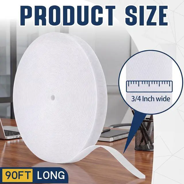 Alt view image 2 of 6 - Hook and Loop Tape Roll, 3/4 in x 90 ft Reusable Fastener Strip for Cable Management, Cord Organization, Network Wiring, Home Office and Data Center, White