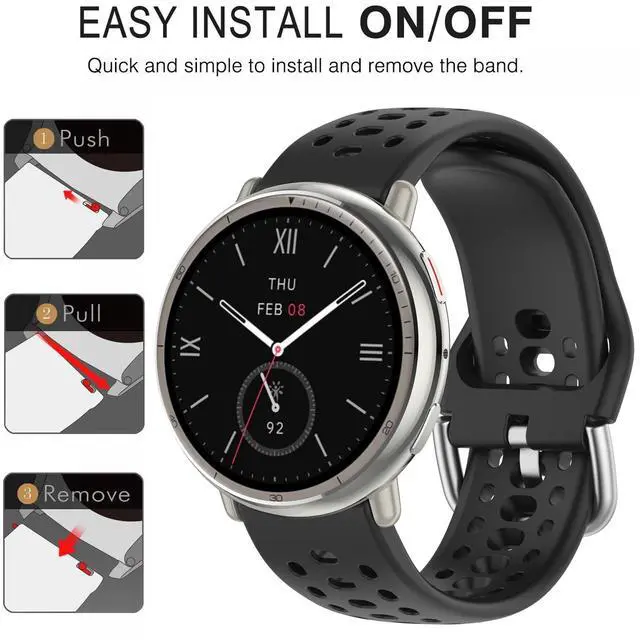 Alt view image 6 of 7 - Band Replacement for Amazfit Active 2 1/GTS 2 2e 3 4 4 Mini/GTR Mini/GTR 42mm, 20mm Quick Release Silicone Band Replacement for Amazfit Bip 3/3 Pro/U/U Pro/S/S lite/Lite