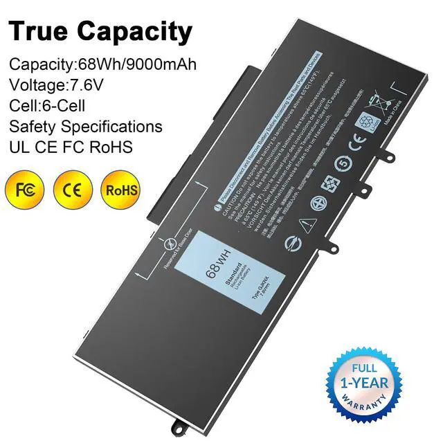 Alt view image 5 of 7 - GJKNX Battery Replacement for Dell Latitude 5480 5580 5280 5288 5488 5590 5591 5490 5491 5495 E5480 E5580 E5490 E5590 Precision 15 3520 3530 Series GD1JP 0GD1JP DY9NT 451-BBZG 5YHR4 68Wh 7.6V