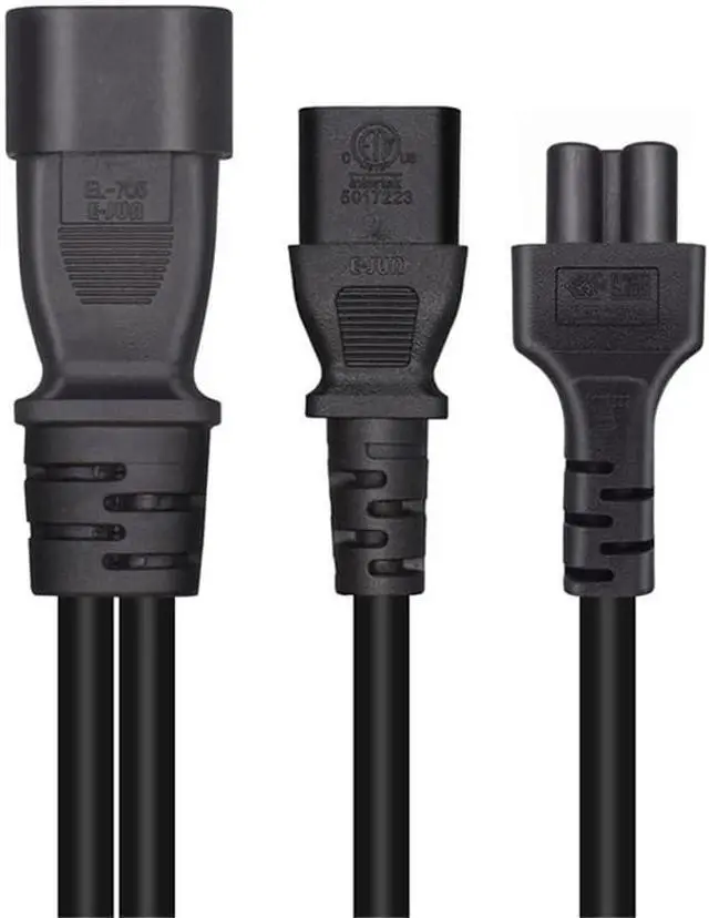 Alt view image 4 of 7 - Tops C14 to C5+C13 Y Splitter Power Cord, Single IEC 320 C14 Male to C13+C5 Female Y Split Multi IEC Cable, 1ft, 10A 250V, 18AWG Pure Copper