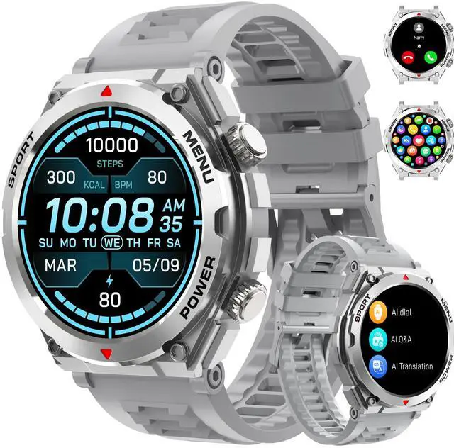 Main image of Military Smart Watch for Men with AI Q&A (Answer/Make Call/SMS Reply), 1.52" HD Smartwatch for Android Phones/iPhone, 100+ Sport Mode Fitness Tracker with HR, SpO2, Sleep Monitor (Silver)