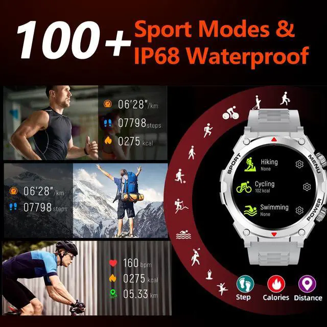 Alt view image 3 of 6 - Military Smart Watch for Men with AI Q&A (Answer/Make Call/SMS Reply), 1.52" HD Smartwatch for Android Phones/iPhone, 100+ Sport Mode Fitness Tracker with HR, SpO2, Sleep Monitor (Silver)