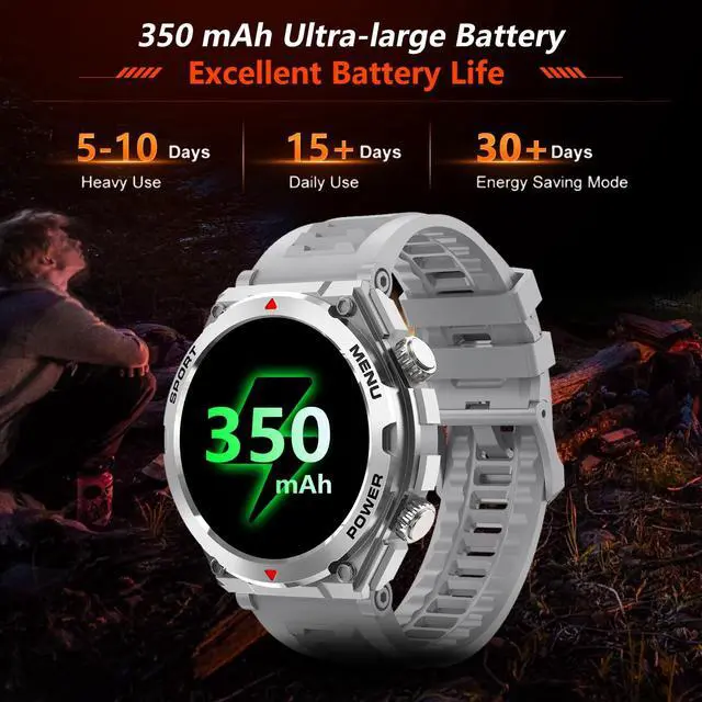 Alt view image 6 of 6 - Military Smart Watch for Men with AI Q&A (Answer/Make Call/SMS Reply), 1.52" HD Smartwatch for Android Phones/iPhone, 100+ Sport Mode Fitness Tracker with HR, SpO2, Sleep Monitor (Silver)