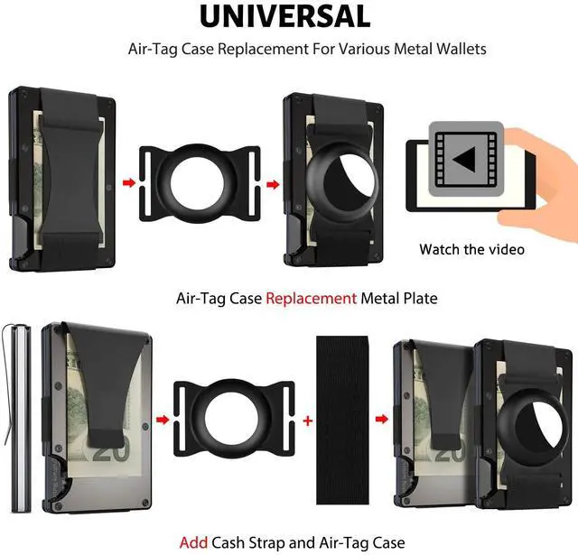 Alt view image 4 of 6 - Metal Air-Tag Case, Compatible with AirTag Holder Tracker Anti-Lost Protector Cover, Slim Aluminum Accessories with Cash Strap for RFID Blocking Front Pocket Carbon Fiber Rigid Wallet