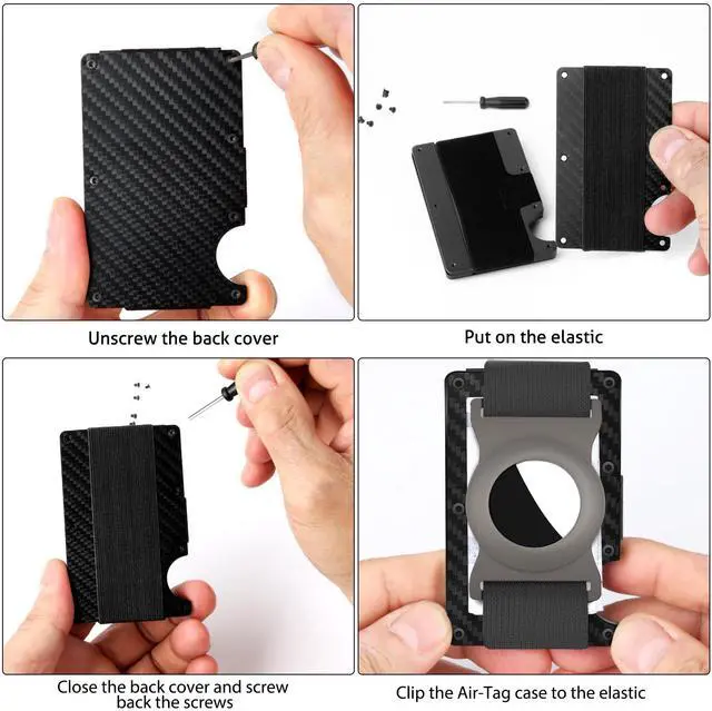 Alt view image 5 of 6 - Metal Air-Tag Case, Compatible with AirTag Holder Tracker Anti-Lost Protector Cover, Slim Aluminum Accessories with Cash Strap for RFID Blocking Front Pocket Carbon Fiber Rigid Wallet
