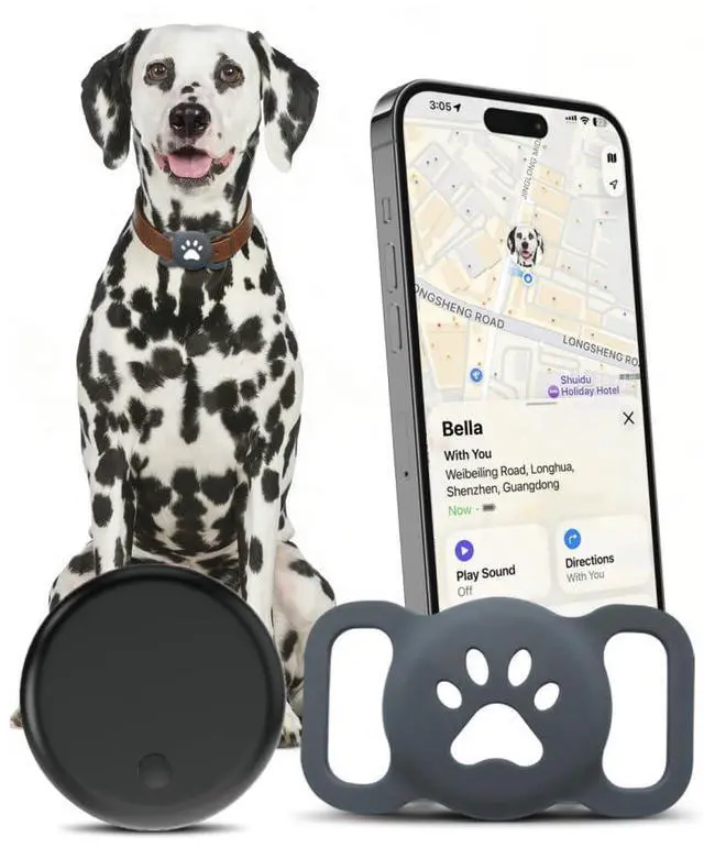 Main image of Dog Tracker for iPhone, Works with Apple Find My, No Monthly Fee, Dog Collar Tracker Tag with Silicone Holder, Pet GPS Tracking Device for Dogs