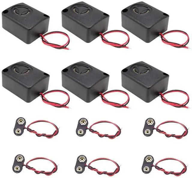 Main image of 6 Sets 110dB Electronic Mini Piezo Alarm Siren DC 12V Insurance Anti-Theft High-Decibel Buzzer Alarm T Type Buckle Connector 9V Battery Clip Plastic Hard Shell Black Car Safes (S16X6+T9V)