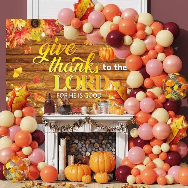 Alt view image 3 of 7 - Thanksgiving Christian Backdrop Fall Harvest Give Thanks to The Lord Religious Wooden Background Autumn Pumpkins Friendsgiving Family Party Decorations Banner Photo Props (8x6FT)