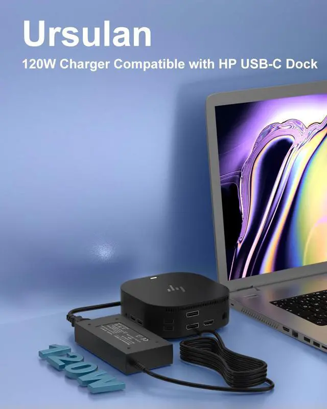 Alt view image 3 of 7 - 120W Charger Compatible with HP Universal Dock Omen 15-5000 | Compatible with HP 710415-001 L41856-001 G5 5TW10UT 5TW10AA 5TW10UT#ABA Universal Dock G2 Envy 15 17 Omen 15-5000 5100 5200