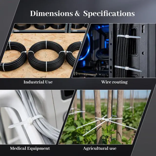 Alt view image 2 of 7 - 2000 (Size: 3x80mm/3 inches) White Self-Locking Nylon Plastic Cable Cord Zip Ties Wrap Fasten Wire Durable Indoor Outdoor Travel Home Corrosion Resistance