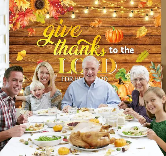 Alt view image 4 of 7 - Thanksgiving Christian Backdrop Fall Harvest Give Thanks to The Lord Religious Wooden Background Autumn Pumpkins Friendsgiving Family Party Decorations Banner Photo Props (8x6FT)