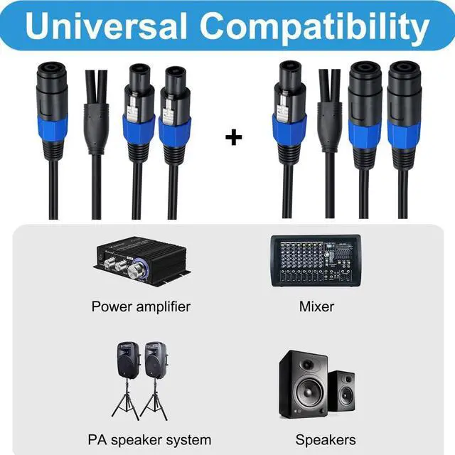 Alt view image 3 of 3 - 0.5 Meter Twist Lock Speakon Speaker Cable, 2 Conductor 22 AWG Copper, 1 Female to 2 Male Plug Splitter Extension Cable for Pro DJ PA Gig Stage Speaker Monitor