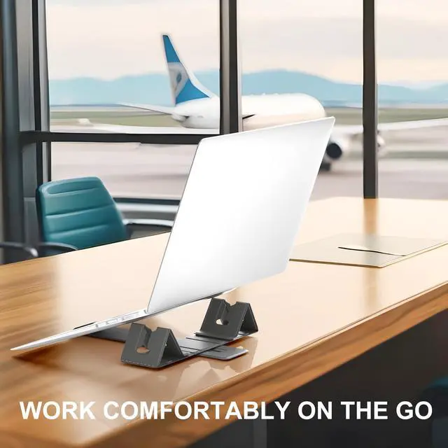Alt view image 5 of 6 - Magnetic Adjustable Travel Laptop Stand for Digital Nomads and Business Travelers. Compact, Foldable, and Ideal for Desk Use. Elevate Your Work Experience with Our Laptop Riser on the Go (Dark Gray)