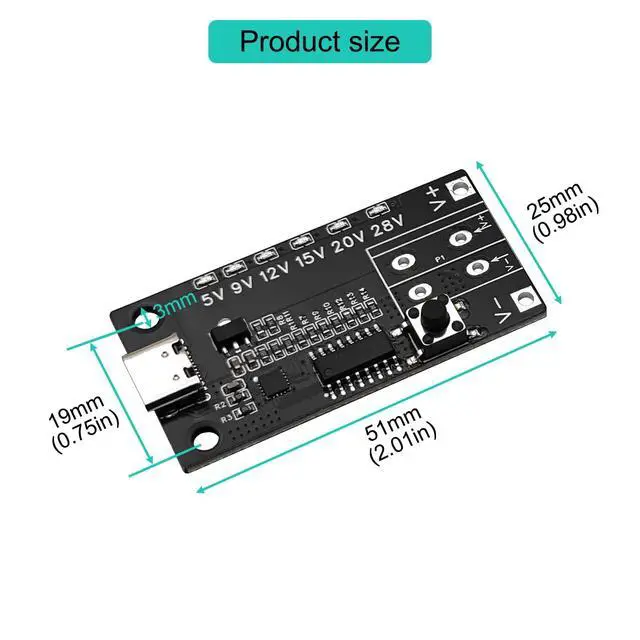 Alt view image 4 of 6 - 4PCS USB-C PD3.0/3.1 QC Trigger Module USB-C PD 5V 9V 12V 15V 20V 28V 5A Adjustable Voltage Power Trigger Board Type-C Female Input with Indicator