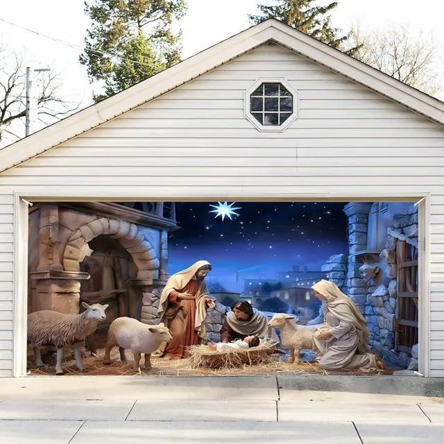 Alt view image 2 of 7 - Christmas Garage Door Decorations - Large Hanging Backdrop Door Cover Wall Hanging for Garage & Indoor/Outdoor Decor - 10x8ft