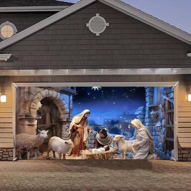 Alt view image 4 of 7 - Christmas Garage Door Decorations - Large Hanging Backdrop Door Cover Wall Hanging for Garage & Indoor/Outdoor Decor - 10x8ft