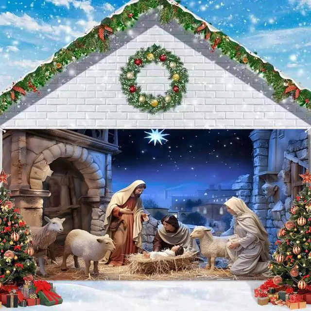 Alt view image 5 of 7 - Christmas Garage Door Decorations - Large Hanging Backdrop Door Cover Wall Hanging for Garage & Indoor/Outdoor Decor - 10x8ft