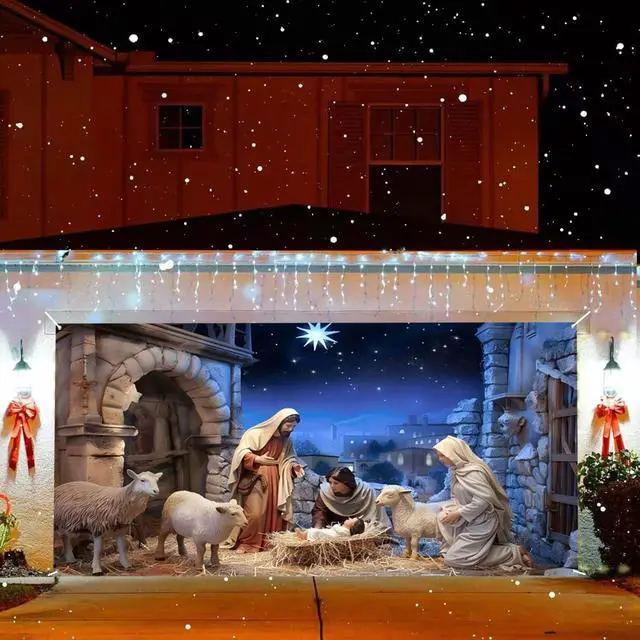 Alt view image 6 of 7 - Christmas Garage Door Decorations - Large Hanging Backdrop Door Cover Wall Hanging for Garage & Indoor/Outdoor Decor - 10x8ft