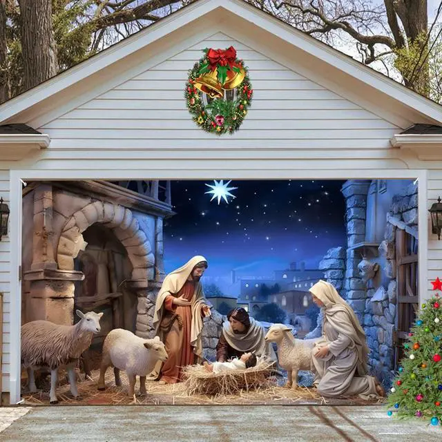 Alt view image 7 of 7 - Christmas Garage Door Decorations - Large Hanging Backdrop Door Cover Wall Hanging for Garage & Indoor/Outdoor Decor - 10x8ft