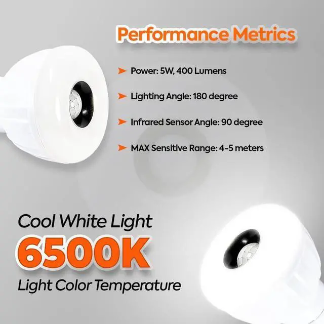 Alt view image 2 of 7 - LED Motion Sensor and Light Sensor Flexible Directional Automatic Lamp with E26 Bulb Socket Night Light PIR Dusk to Dawn 5W 6500K for Bedroom Garage Basement Stairway Warehouse
