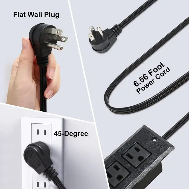 Alt view image 3 of 7 - Desktop Recessed Power Strip with USB Flush Mount Power Socket 2 Outlets 3 USB Ports (15W/3A) Flat Plug Charge Station for Table Cabinet Sofa Counter