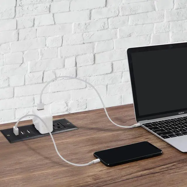 Alt view image 7 of 7 - Desktop Recessed Power Strip with USB Flush Mount Power Socket 2 Outlets 3 USB Ports (15W/3A) Flat Plug Charge Station for Table Cabinet Sofa Counter