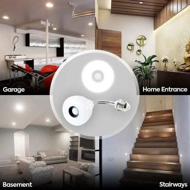 Alt view image 5 of 7 - LED Motion Sensor and Light Sensor Flexible Directional Automatic Lamp with E26 Bulb Socket Night Light PIR Dusk to Dawn 5W 6500K for Bedroom Garage Basement Stairway Warehouse