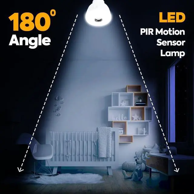 Alt view image 6 of 7 - LED Motion Sensor and Light Sensor Flexible Directional Automatic Lamp with E26 Bulb Socket Night Light PIR Dusk to Dawn 5W 6500K for Bedroom Garage Basement Stairway Warehouse
