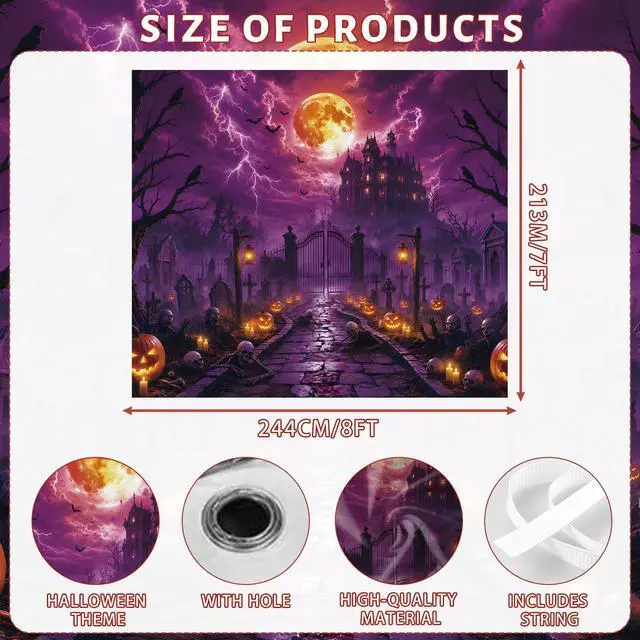 Alt view image 2 of 6 - Dark Pumpkin Halloween Garage Door Cover 7x8 FT Decorations | Spooky Garage Door Banner, Rope and Grommet Easy Mount, High Quality, Harvest Night Theme, Halloween Decor