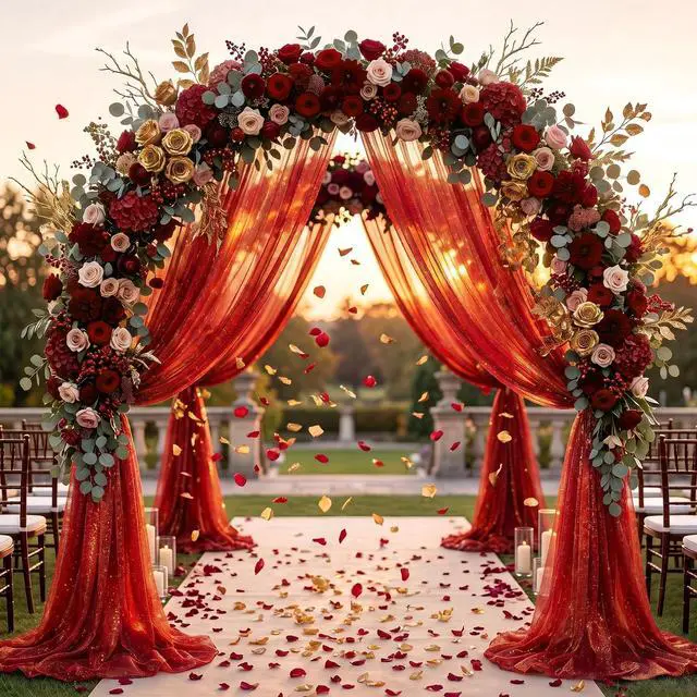 Main image of Wedding Arch Draping Fabric 28" x19FT Burnt Maple Shimmery Sheer Fabric Drapes 2 Panels Arch Backdrop Curtains for Wedding Decor Ceremony Birthday Party Baby Shower Home Decoration