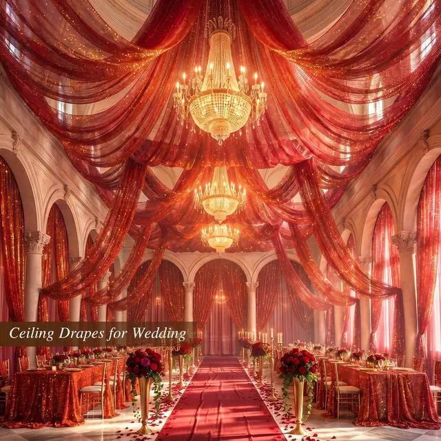 Alt view image 7 of 7 - Wedding Arch Draping Fabric 28" x19FT Burnt Maple Shimmery Sheer Fabric Drapes 2 Panels Arch Backdrop Curtains for Wedding Decor Ceremony Birthday Party Baby Shower Home Decoration