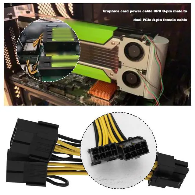 Alt view image 3 of 7 - 2pcs Graphics Card Power Cable 18AWG Tin-Plated Copper CPU 8 Pin Male to Dual P-CIE 8 Pin Female Cable 030-0571-000 Compatible with Tesla K80 M40 M60