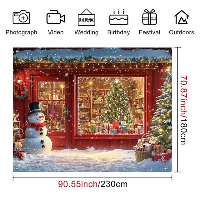 Alt view image 4 of 7 - Window Snowman Scene Christmas Backdrop 8x6ft | Merry Christmas Backdrop with Snowman Christmas Tree Gifts for Indoor Outdoor Holiday Party Decoration