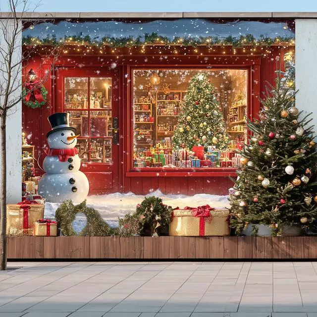 Alt view image 6 of 7 - Window Snowman Scene Christmas Backdrop 8x6ft | Merry Christmas Backdrop with Snowman Christmas Tree Gifts for Indoor Outdoor Holiday Party Decoration