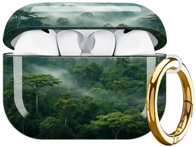Main image of Hard Protective Case for AirPod Pro 3, Shockproof Durable Shell with Keychain, Cute Stylish Design(Misty Forest Canopy Green Trees Mountains)