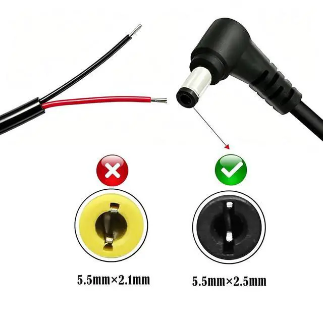 Alt view image 5 of 7 - 10Pcs 22AWG Right Angle DC5.5mm x 2.5mm Power Pigtails Cable | 25cm LengthDC5525 to 2pinPerfect for low voltage equipment DIY power supply and maintenance replacement