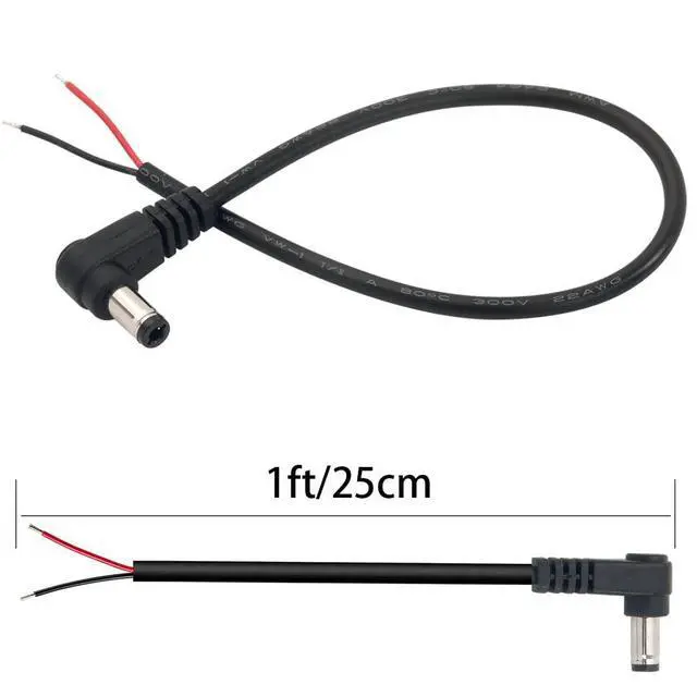 Alt view image 6 of 7 - 10Pcs 22AWG Right Angle DC5.5mm x 2.5mm Power Pigtails Cable | 25cm LengthDC5525 to 2pinPerfect for low voltage equipment DIY power supply and maintenance replacement