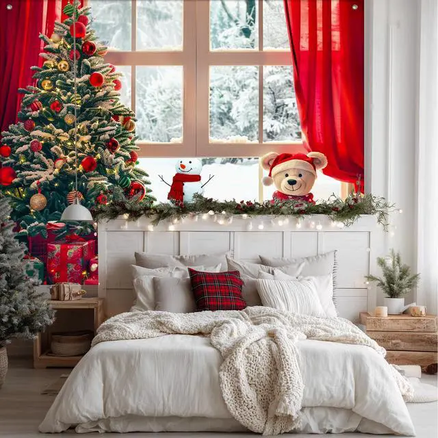 Alt view image 2 of 7 - Christmas Tree and Teddy Bear Backdrop 8x6ft | Merry Christmas Backdrop with Christmas Tree Teddy Bear Snowman for Indoor Outdoor Holiday Party Decoration