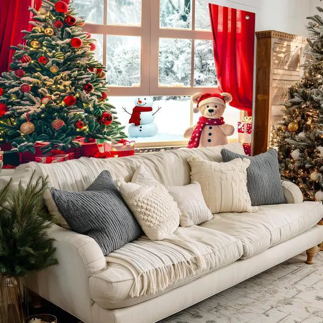 Alt view image 5 of 7 - Christmas Tree and Teddy Bear Backdrop 8x6ft | Merry Christmas Backdrop with Christmas Tree Teddy Bear Snowman for Indoor Outdoor Holiday Party Decoration