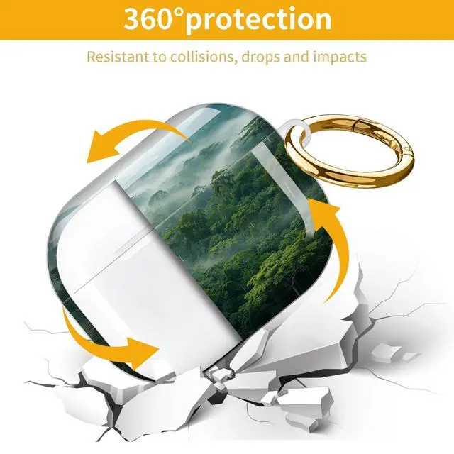 Alt view image 5 of 7 - Hard Protective Case for AirPod Pro 3, Shockproof Durable Shell with Keychain, Cute Stylish Design(Misty Forest Canopy Green Trees Mountains)